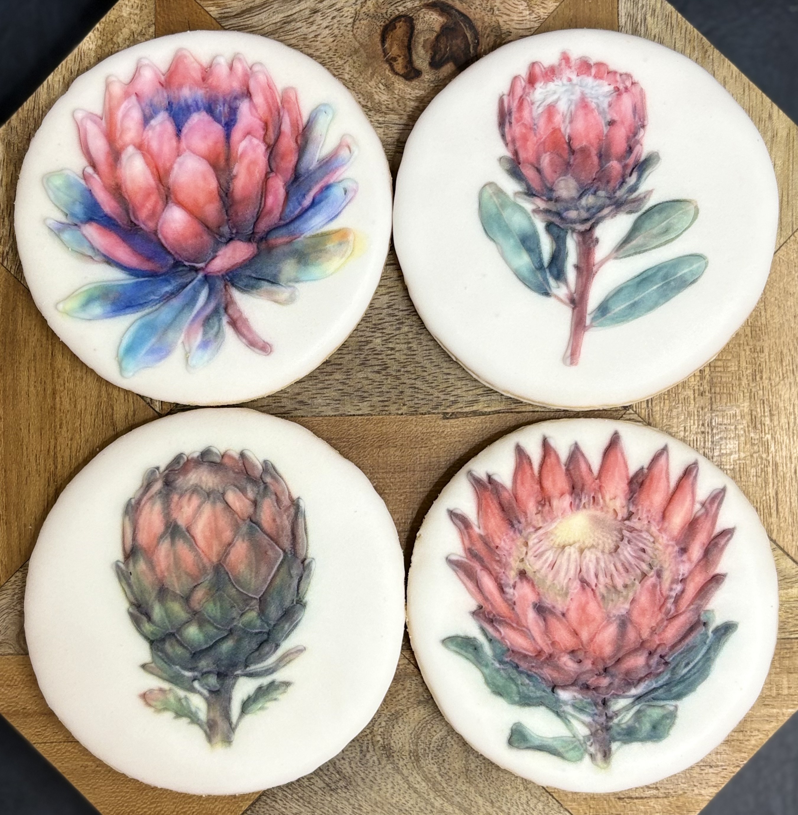 Protea and botanical printed cookies