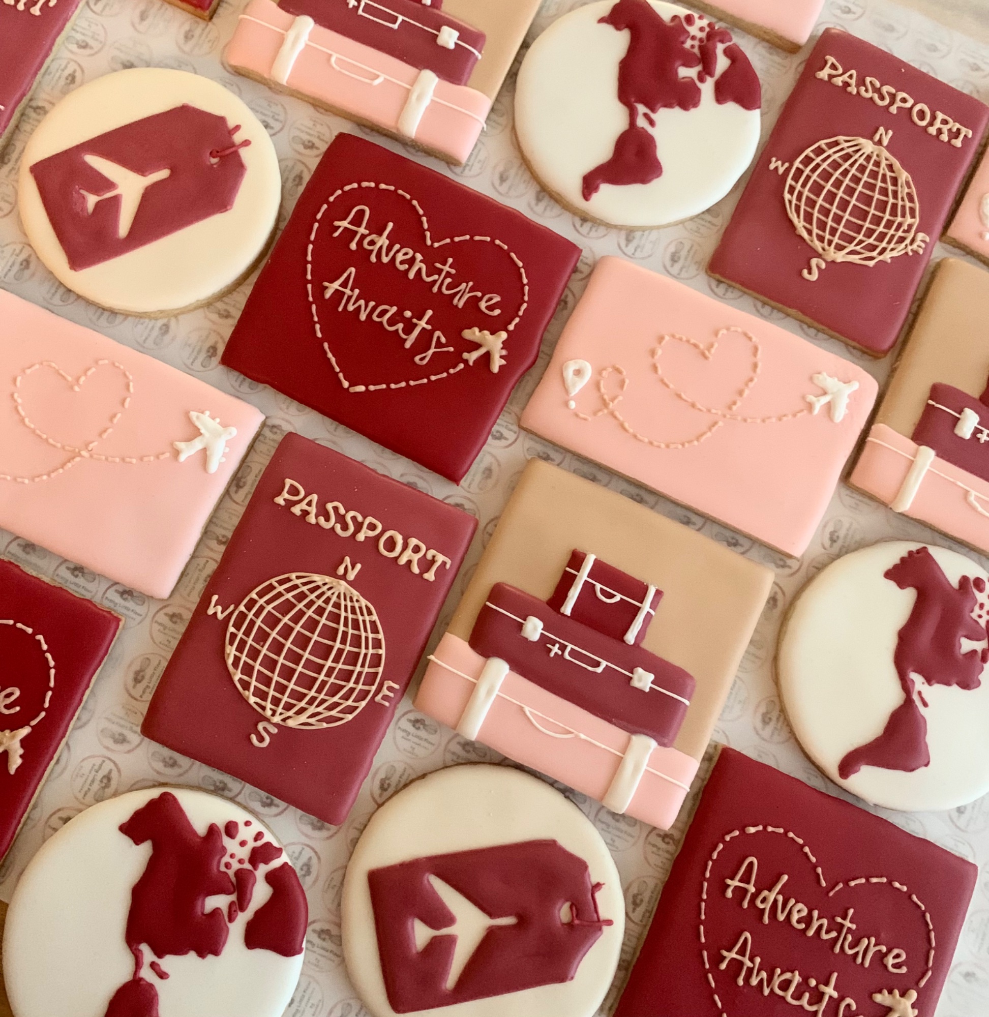 Travel themed custom cookies